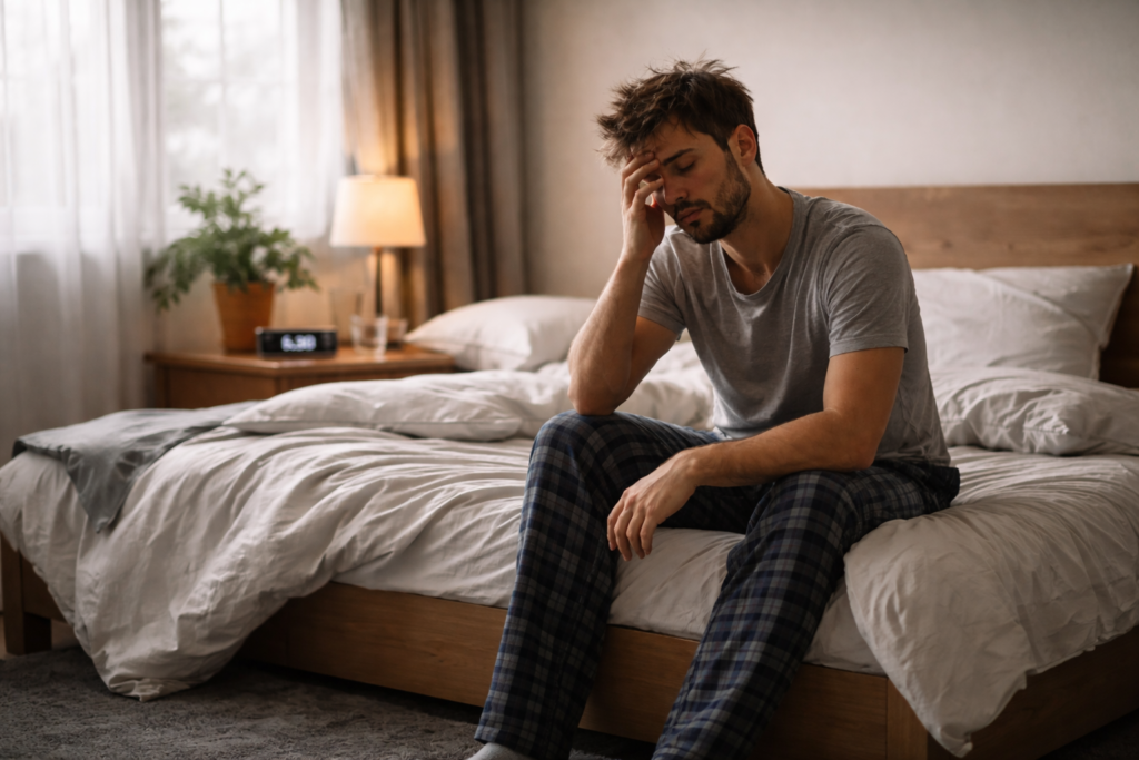 Hombre cansado en la mañana